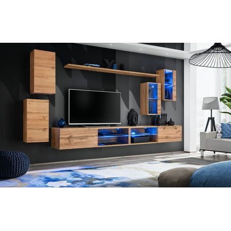 Ensemble meuble TV mural Switch XXV - L 280 x P 40 x H 140 cm - Marron - Livraison gratuite