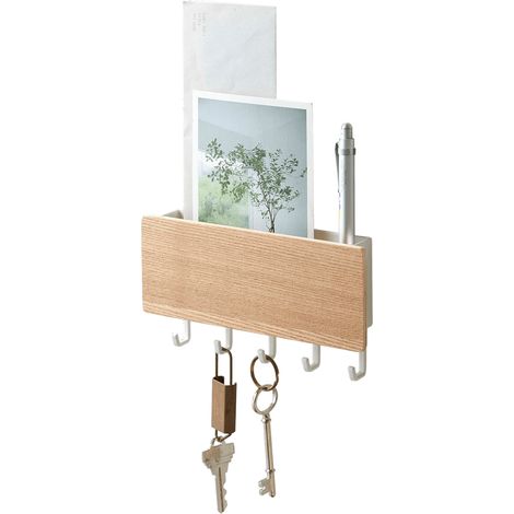 Porte-clés magnétique en bois de frêne et acier, supporte 2 livres, fixation murale sans perçage, pour entrée couloir cuisine, lot de 1, design moderne (1/4)