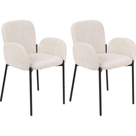 Conjunto de 2 sillas de comedor retro vintage tejido tapizado de poliéster con reposabrazos beige Albee (1/5)