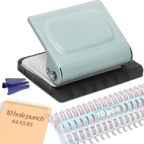 Relieuse À 10 Trous,comprenant 10 Anneaux de Reliure Multicolores(30 Trous) 30 Trous pour A4, 20 Trous pour A5, 26 Trous pour B5, Capacité de 10 Feuilles, Bleu (1/5)
