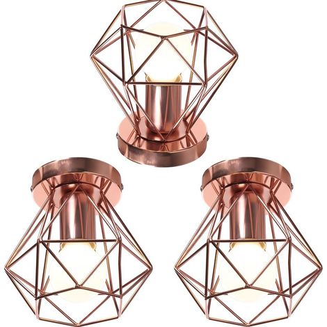 (3X) Plafonnier Rétro Lampe De Plafond D'Intérieur Vintage Or Rose Luminaire Plafonnier Cage En Fer Métallique, Pour Cuisine, Bureau (1/5)