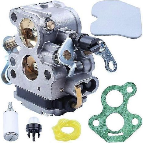 Compatible avec les tronçonneuses Husqvarna 240, 235, 236, 235e, 240e et 236e, ainsi qu'avec les tronçonneuses McCulloch CS340 et CS380. Kit carburateur, références : 545 07 26 01 et 574 71-sy. (1/4)
