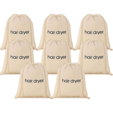 Lot de 8 sacs pour sèche-cheveux - Avec cordon de serrage - Beige (1/4)