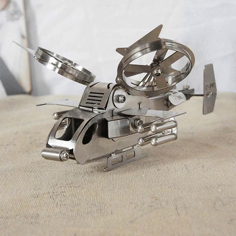 Avion miniature en acier inoxydable, hélicoptère, modèle militaire, jouet pour enfants, décoration intérieure (1/4)