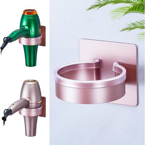 Support Seche Cheveux Sans Percage Autocollant, Porte Seche Cheveux Mural, Accroche Seche Cheveux, Pour Salle de Bain, Salon de Coiffure (Or Rose) (1/5)