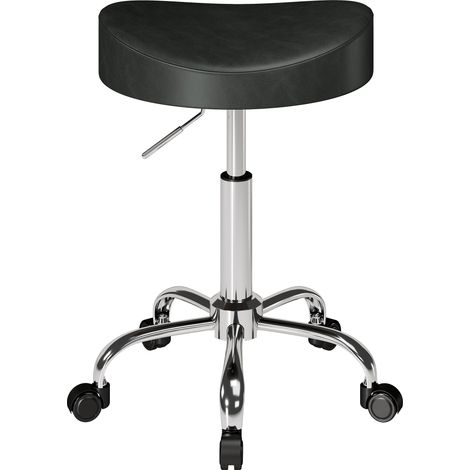 Tabouret pivotant à roulettes, hauteur réglable, revêtement en similicuir avec assise rembourrée, idéal pour spa, bureau et salon de tatouage, noir. (1/5)