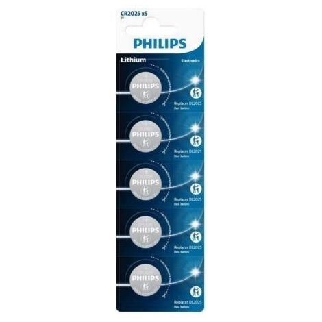 Pack de 5 Pilas Philips CR2025P5 01B Lithium 3V Precisión Larga Duración  Oferta exclusiva