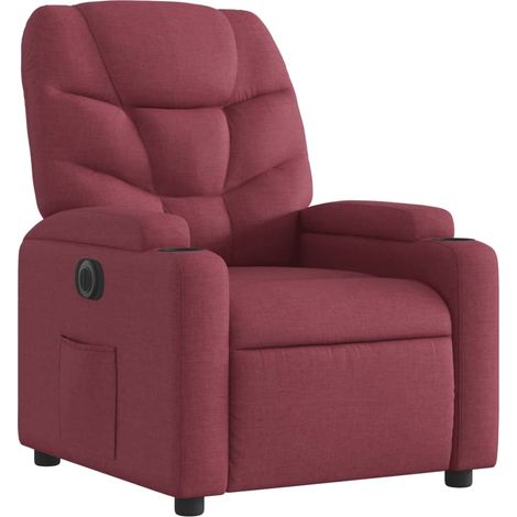 Poltrona relax porta TV con comodissima funzione reclinabile elettrica in tessuto rosso bordeaux DEC028533
