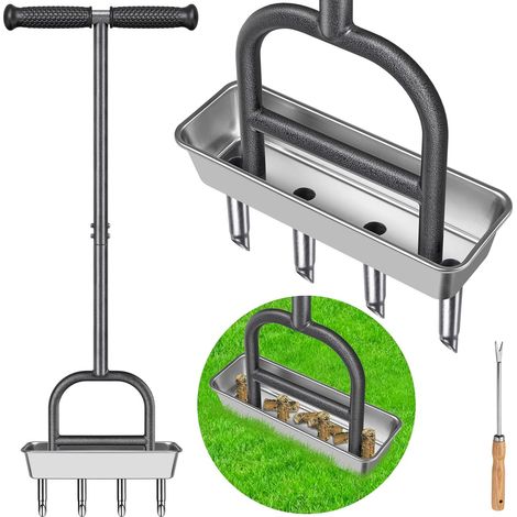 Aérateur de carottage de pelouse, aérateur Manuel à 4 cœurs en Acier Inoxydable pour aération de Cour et de pelouse, Outil d'aération Durable avec poignée en Caoutchouc Souple pour (1/5)