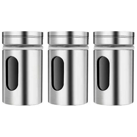 3 Pièces Boîtes à Épices avec Couvercle Pivotant,Bouteille d'assaisonnement en Acier Inoxydable,Pot Epices Set epices Cuisine,pots à épices pour Thé, sel et poivre (1/5)