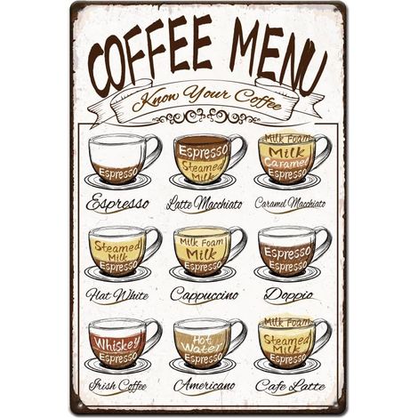 Menu du Café Plaque Metal Vintage Café Rétro Plaque Murale Decorative Country Art Sign Coffee Shop Decor Affiche Vintage Retro Metal Plaque Poster Panneau Decoratif Exterieur Metal (1/5)