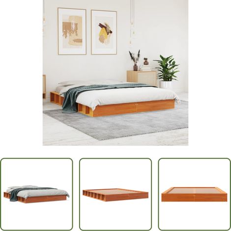 vidaXL Sommier bois - Cadre de lit sans matelas cire marron 160x200cm bois pin massif (1/5)