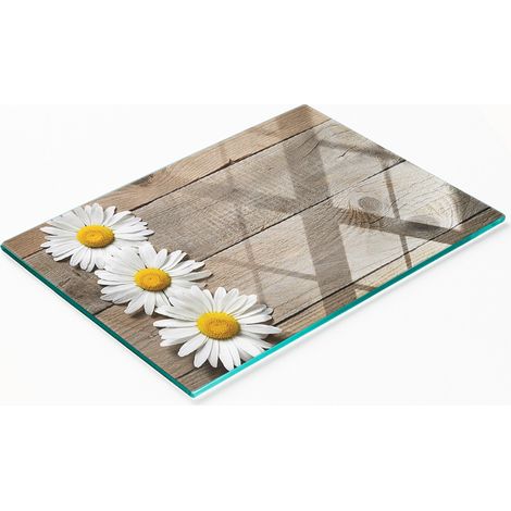 Tabla de servir de cristal para cocina con gráficos, madera Daisy, 80x52 cm (1/5)