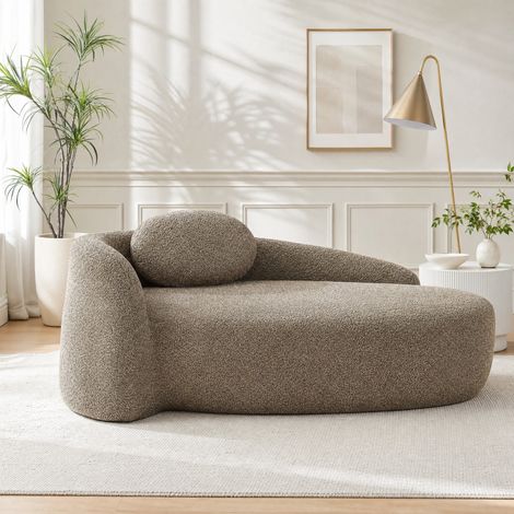 Canapé marron en tissu  avec design arrondi et coussin intégré (1/5)