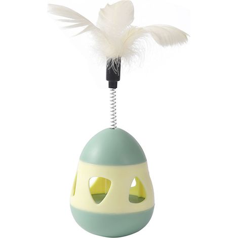 Distributeur de friandises pour chat, jouet interactif avec plumes, empêche le basculement, boule de Puzzle à alimentation lente, jaune et vert (1/5)