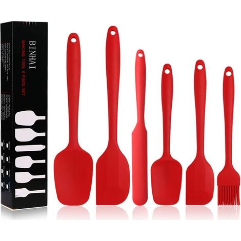 Lot de 6 spatules en silicone anti-adhésif en caoutchouc avec noyau en acier inoxydable – Spatule résistante à la chaleur pour cuisson, cuisson et mélange (1/5)