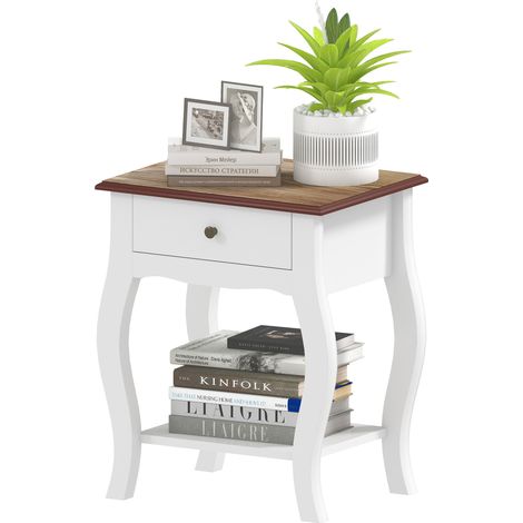 HOMCOM Comodino Moderno con Cassetto e Ripiano Aperto in Legno Bianco e Rovere (1/5)