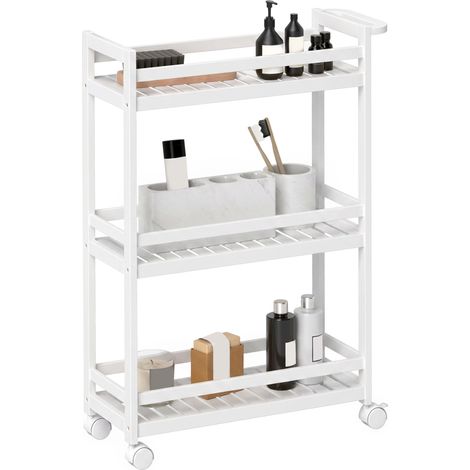 Küchenwagen 55 x 20 x 75 cm aus weißem Bambus, 3 Ebenen, platzsparend – MEUBLIV (1/5)