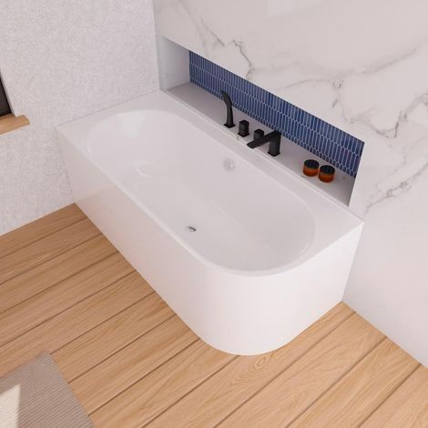 ECOLAM Baignoire autoportante Vigoo version gauche ou droite  montage mural  siphon click-clack  set complet (Siphon chromée, 165x75 cm Gauche) (1/4)