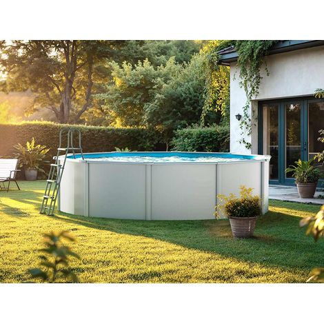 GRE – Piscine hors sol circulaire 460x120 – Paroi en tôle d'acier galvanisé – Échelle de sécurité incluse – Filtre à cartouche 3,8 m3/h