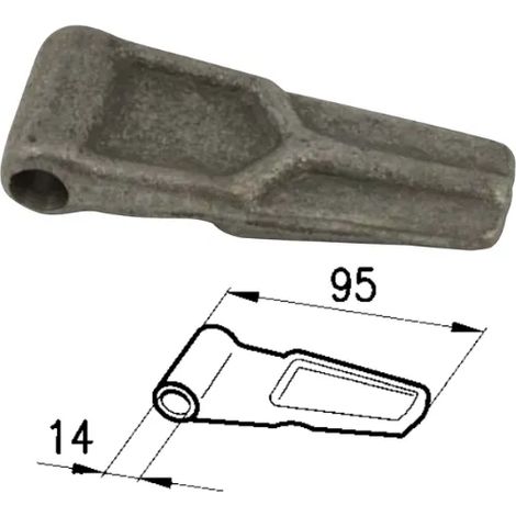 Charnière plate 60448 pour rail latéral Cermag diamètre 14 mm longueur 95 mm