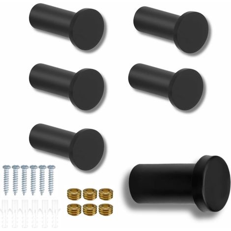 Lot de 6 crochets porte-serviettes noir mat 35 mm avec vis de fixation pour suspendre des objets du quotidien et des vêtements dans la chambre et la cuisine.