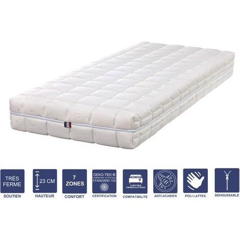 Matelas contact Mémoire de Forme + Alèse - 23 cm Très Ferme + Oreiller Visco - Spécial Sommier Electrique - Déhoussable Housse Lavable - 7 Zones de Confort - rembourrage 100 % polesther - - Très Resp (1/5)