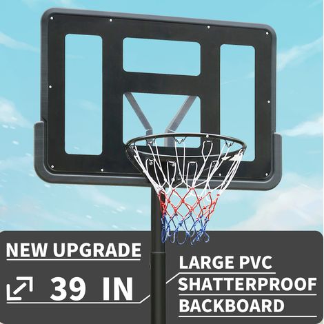 Verstellbarer Outdoor-Basketballkorb 99 x 60 x 304,8 cm, Stahl/PVC, Schwarz – MEUBLIV (1/5)