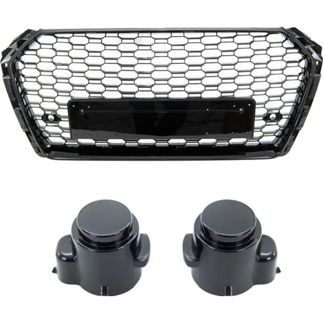Grille, Design en nid d'abeille noir brillant, S'adapte à Audi A4 B9 2015-2019, noir (1/2)