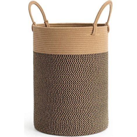 Gewebter Wäschekorb aus Baumwolle und Jute mit Griffen, großer Aufbewahrungskorb für Spielzeug im Kinderzimmer, Decken im Wohnzimmer, 35 x 50 cm (1/5)
