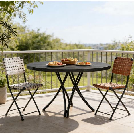 Table à manger ronde en bois noir Ø120 cm, piètement croisé, pour 4 à 6 personnes (1/5)