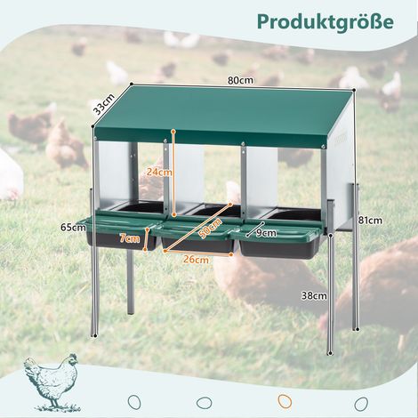 Boîtes de nidification pour poules avec 3 trous de nid et pieds, y compris une couverture pour l'extérieur (poulailler / ferme avicole), couleur : Vert (1/5)