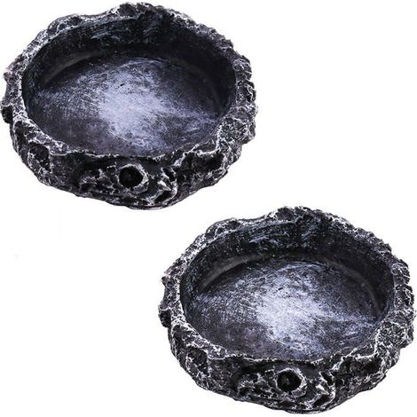 Gamelles en résine pour reptiles, lot de 2 2 pièces, grises, 8 cm pour tortues, lézards, geckos et autres reptiles. (1/5)