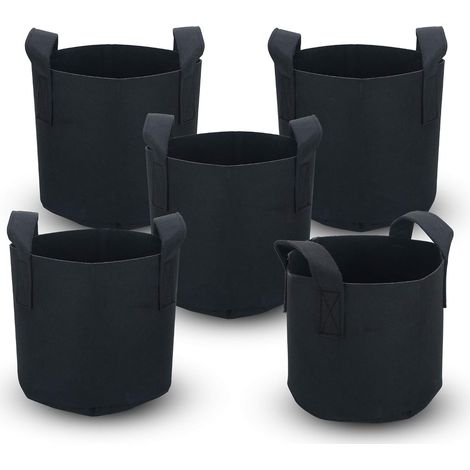 Set mit 5 Pflanzsäcken aus Vliesstoff, 38 Liter (10 Gallonen) – 40 x 30 cm – mit Tragegriffen – für Garten, Gewächshaus usw. (1/5)