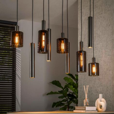 Suspension îlot cuisine verre brun et métal 9 lampes NOVA