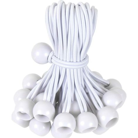 Cuerdas elásticas giratorias de 10 cm – Paquete de 30 unidades, resistentes a los rayos UV, blancas, para toldos, tiendas de campaña y fijaciones exteriores.
