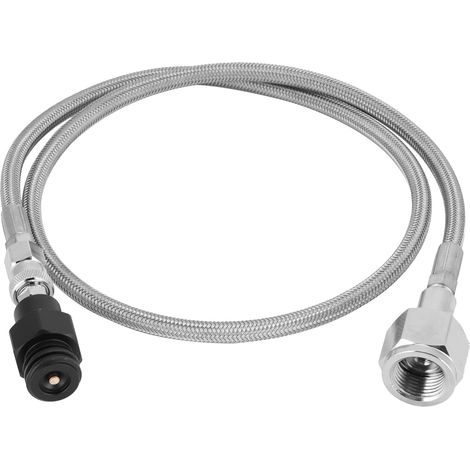 Ortviai Tuyau de recharge CO₂ pour siphon à eau gazeuse – 1,5 m, raccord CGA320/TR21-4, acier inoxydable et cuivre (1/4)
