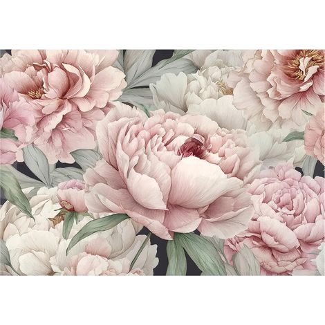 Moderne Fototapete Blumen Pfingstrosen Rosen – Großformat Wandtapete 150x105 cm – Design für Wohnzimmer & Schlafzimmer