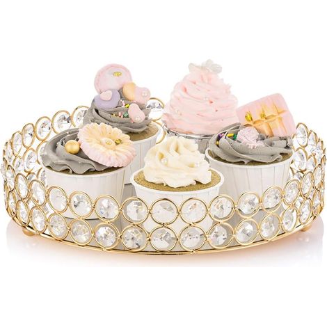 Plateau Décoratif en Cristal - 25 cm - Pour Bijoux Parfum Maquillage Bougies - Plateau de Vanité Multifonctionnel (1/5)