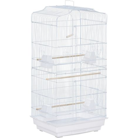 Voliera Gabbia per Uccelli 46,5x35,5x92 cm in Metallo e Plastica Bianco (1/5)