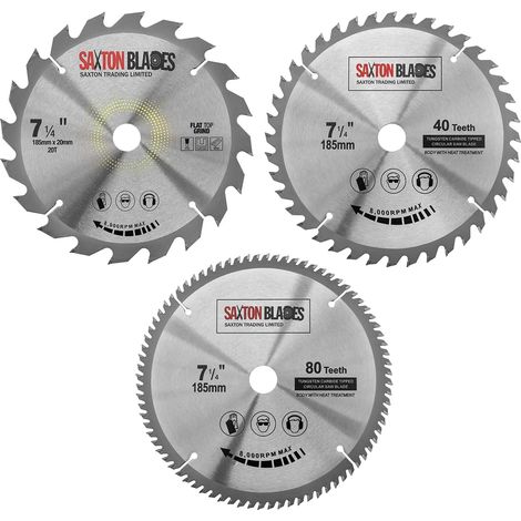 lames de scie circulaire 185 mm x 20, 40 et 80 dents x 20 mm alésage (16 mm bague) compatible avec Evolution Bosch etc (Pack of 3) (1/5)