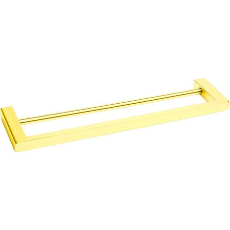 BALNEO - double barre porte-serviettes en acier inox doré brillant - porte-serviettes 60 cm QARX inoxydable - barre de salle de bain (1/4)
