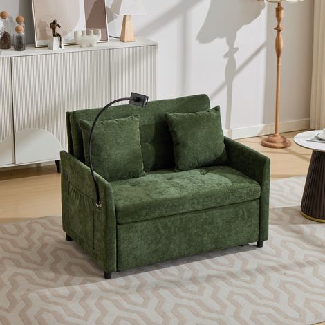 Canapé-lit 109x82x82 cm vert, USB et support tablette, tissu polyester MEUBLIV (1/5)