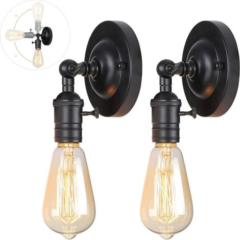 2pcs Applique Murale 180° Métal Interrupteurs Réglable Lampe Murale Industrielle Luminaire Chambre à Coucher, Couloir, Salle de Bains Aplique Mural Intérieur (1/5)