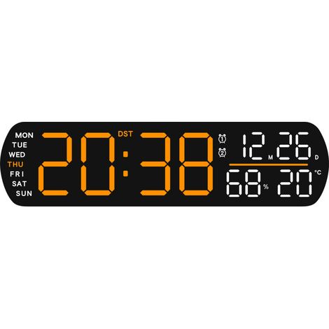 Grand thermomètre numérique d'ambiance avec réveil et affichage LED - luminosité réglable, fonction répétition, alimentation USB, piles AA non incluses. (1/5)