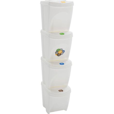 vidaXL Poubelles à ordures empilables 4 pcs Blanc 100 L Polypropylène (1/5)