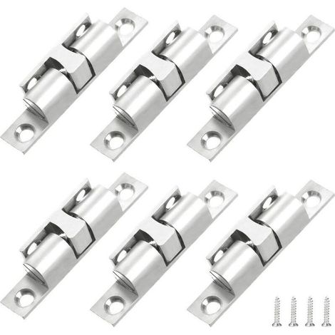6 pièces Rouleau à billes en Laiton Loquet de Porte à Rouleaux Doubles Laiton Double Loqueteau à Billes avec Vis pour Placard Meubles Porte Armoire Loquet Serrure de Portiere(Argent) (1/4)