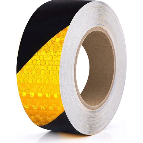 5 cm x 33 Ruban Adhésif Réfléchissant Jaune et Noir Bande Reflechissante Autocollante Imperméable Bande Réfléchissante pour véhicules, extérieur Ruban de Sécurité D'avertissement pour (1/5)