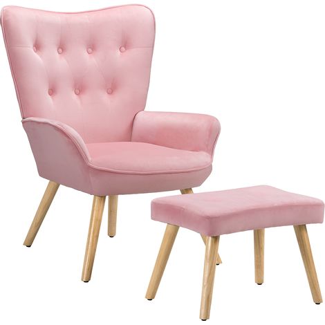 Poltrona con Sgabello da Salotto in Velluto Rosa Sedia con Poggiapiedi Moderno (1/5)