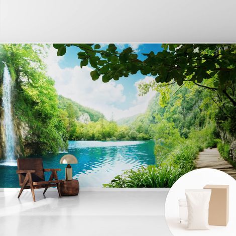 Tapete Vliestapete mit Kleber - abwaschbar - Tapete mit Motiv - trendige Wanddeko - elegant Fototapete Natürliche Oase 416x254 cm (1/5)